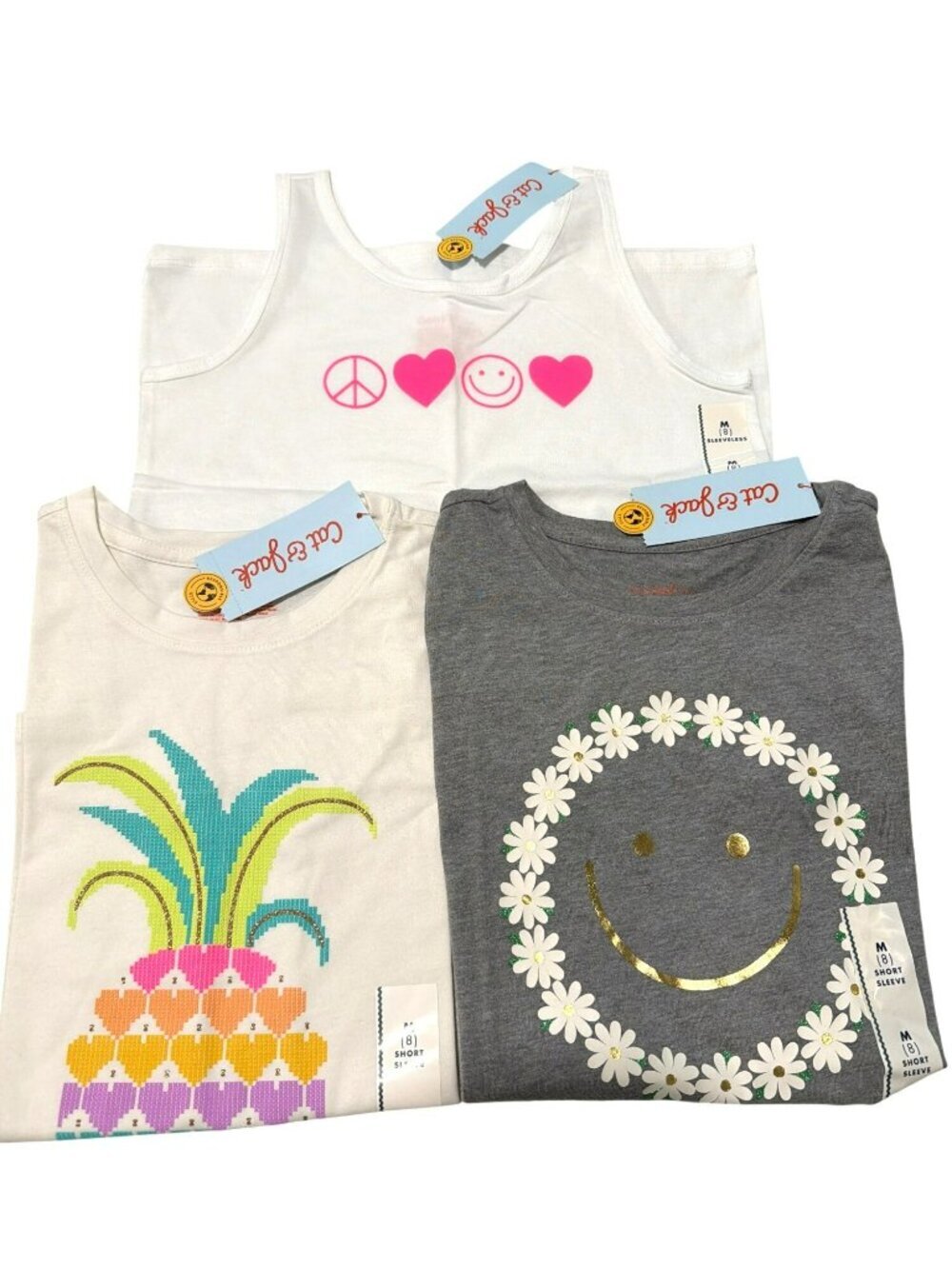 Set of 3 Girls Medium Sz 8 T-Shirts & Tank Tops New Back to School